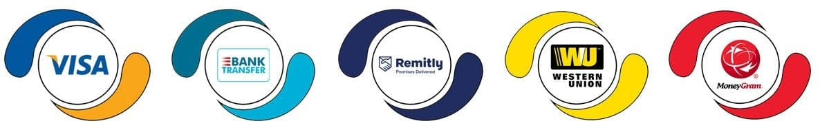 Visa, bank transfer, Remitly, Western Union and MoneyGram